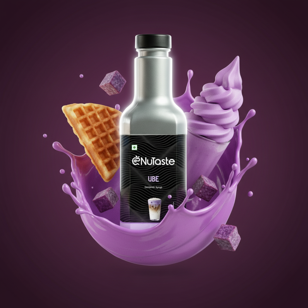 Dessert splash artwork for NuTaste UBE Syrup