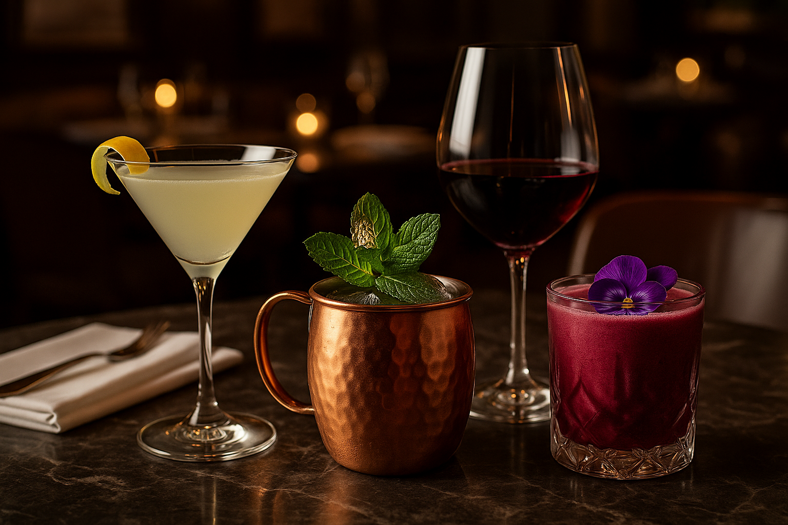 send me some more images of fancy drinks served in restaurants